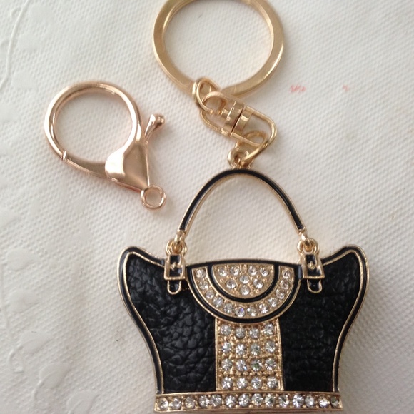 Black Enamel Rhinestone Handbag Charm-Key Chain - Picture 2 of 10